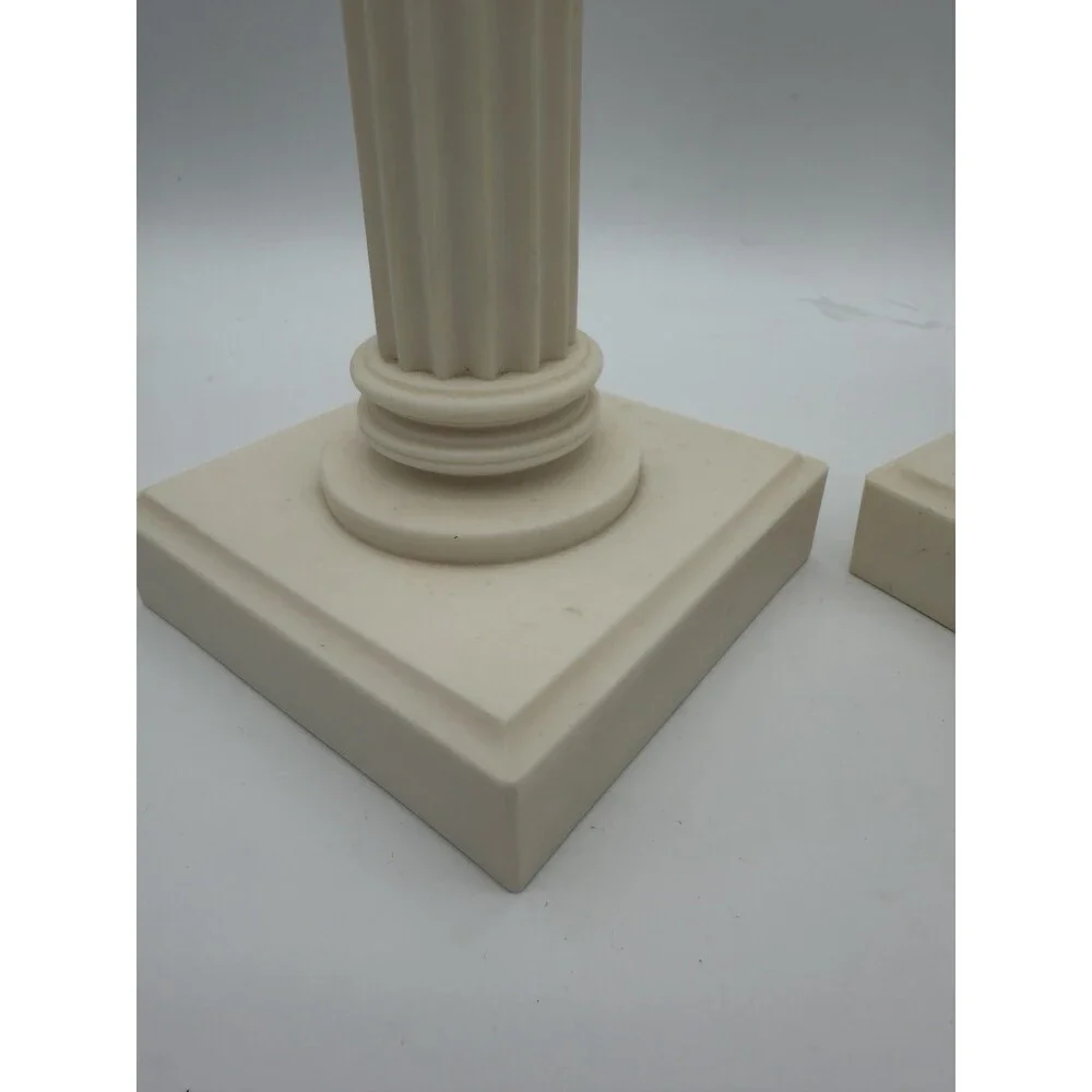 2 Alabaster Carved Roman Columns Corinthian Sculpture Candle Holders 15.5”x5”